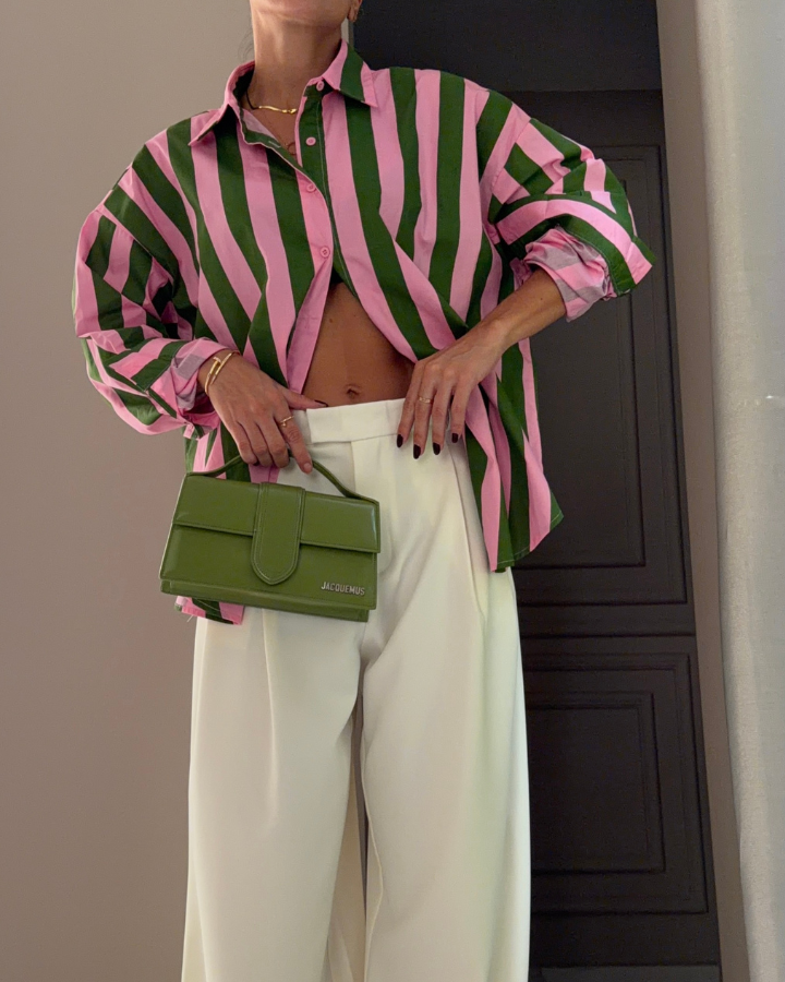 CAMISA RAYAS ROSADA VERDE