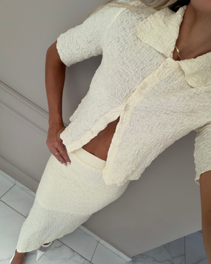 SET BEIGE FALDA LARGA